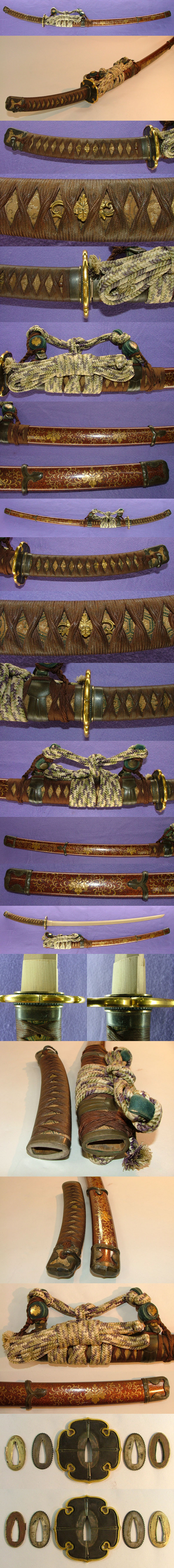 金梨子地桐紋唐草金蒔絵鞘糸巻太刀拵 Picture of parts