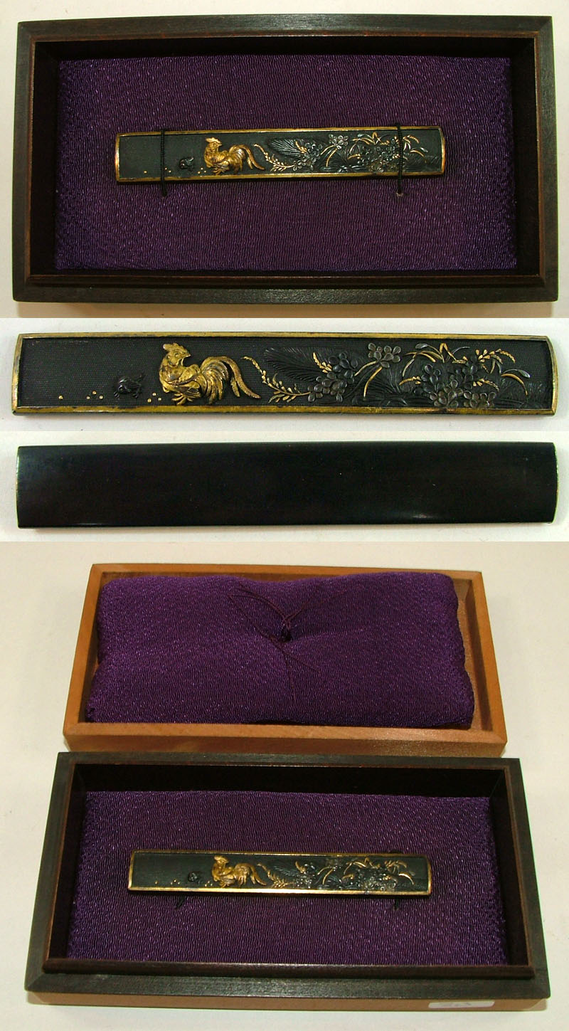 柴垣秋草に親子鶏図小柄　無銘　京金具師 Picture of parts