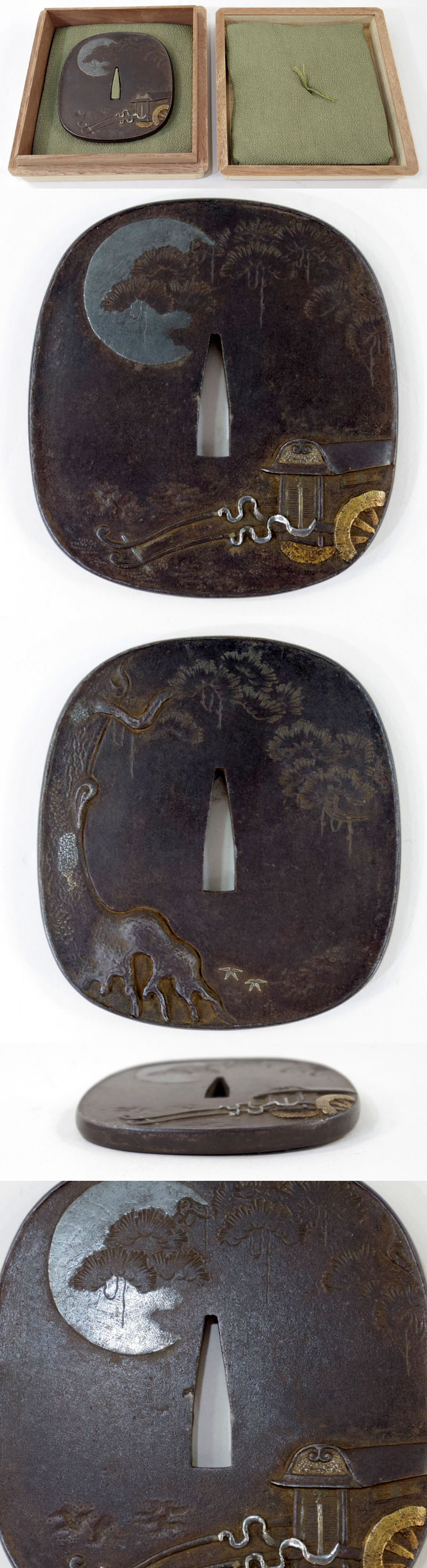 月下老松牛車図鍔　無銘　水戸 Picture of parts