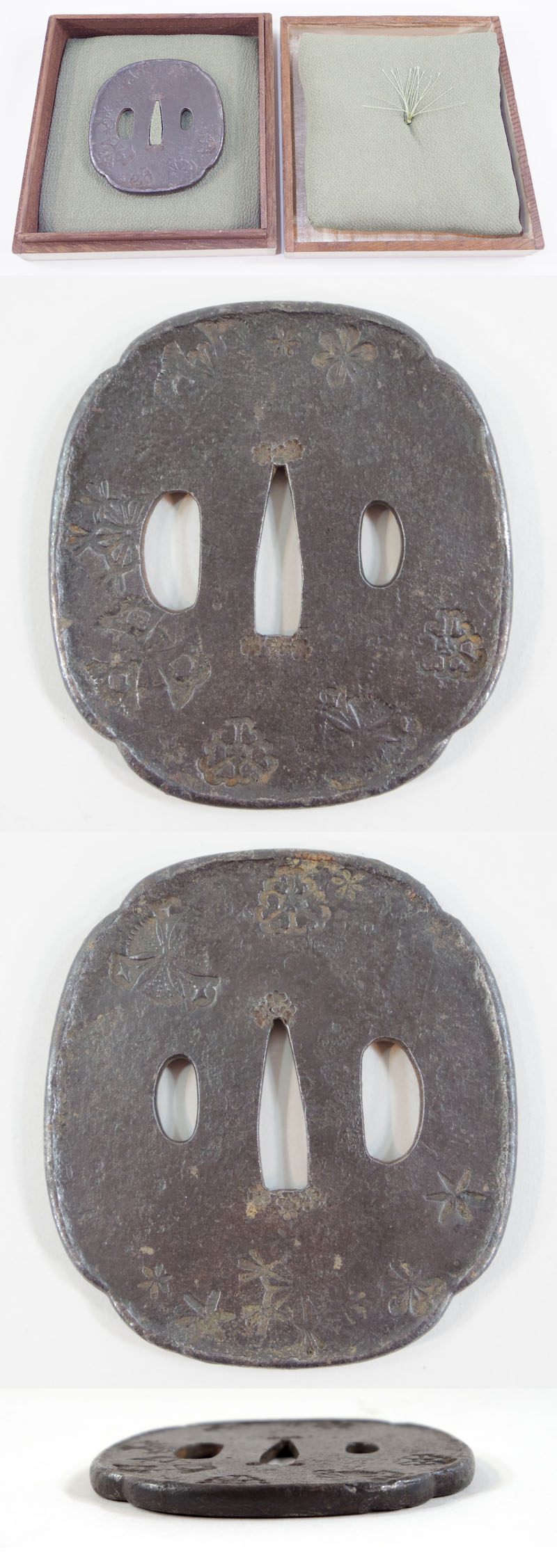 雪華花紋散図鍔　無銘　一乗派  Picture of parts