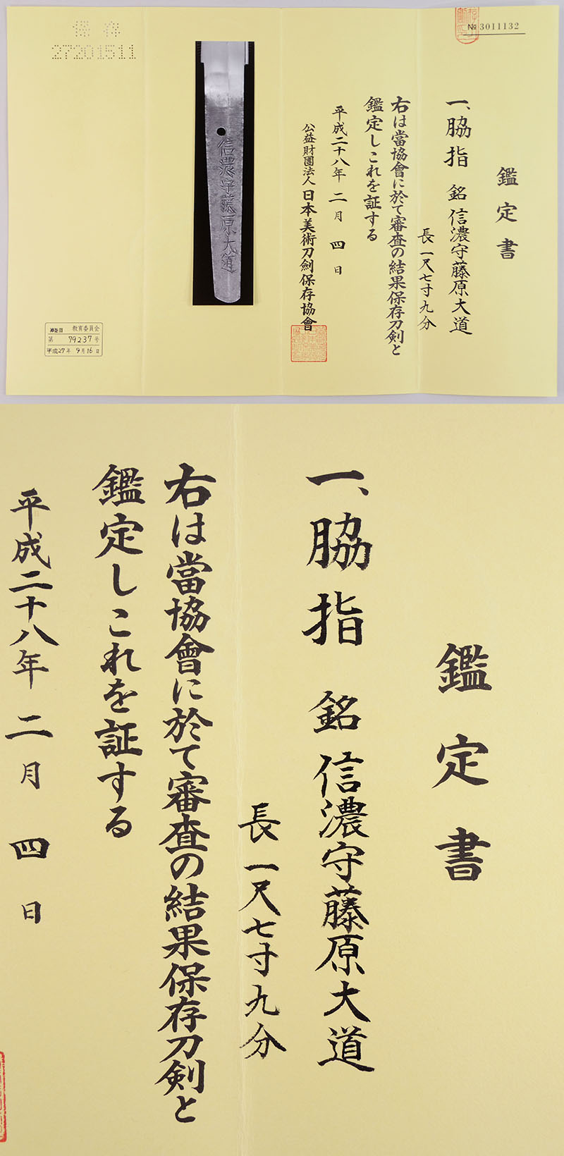 信濃守藤原大道（児手柏） Picture of Certificate