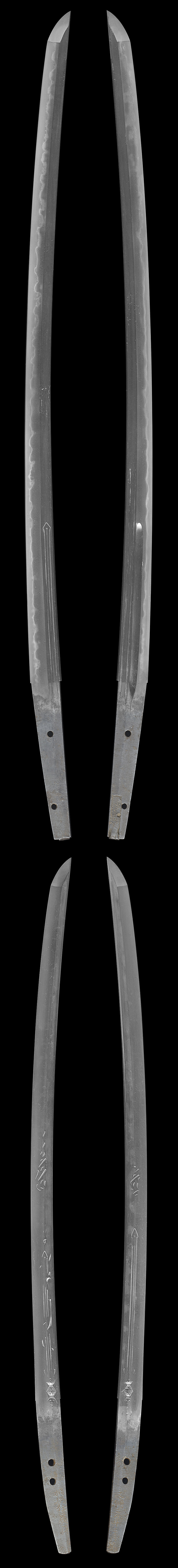 大小一腰大 刀　(折返銘)備前[国] (以下切) (末備前)小 脇差　相州住広正　　(四代)　　　   文明三年二月日Picture of whole